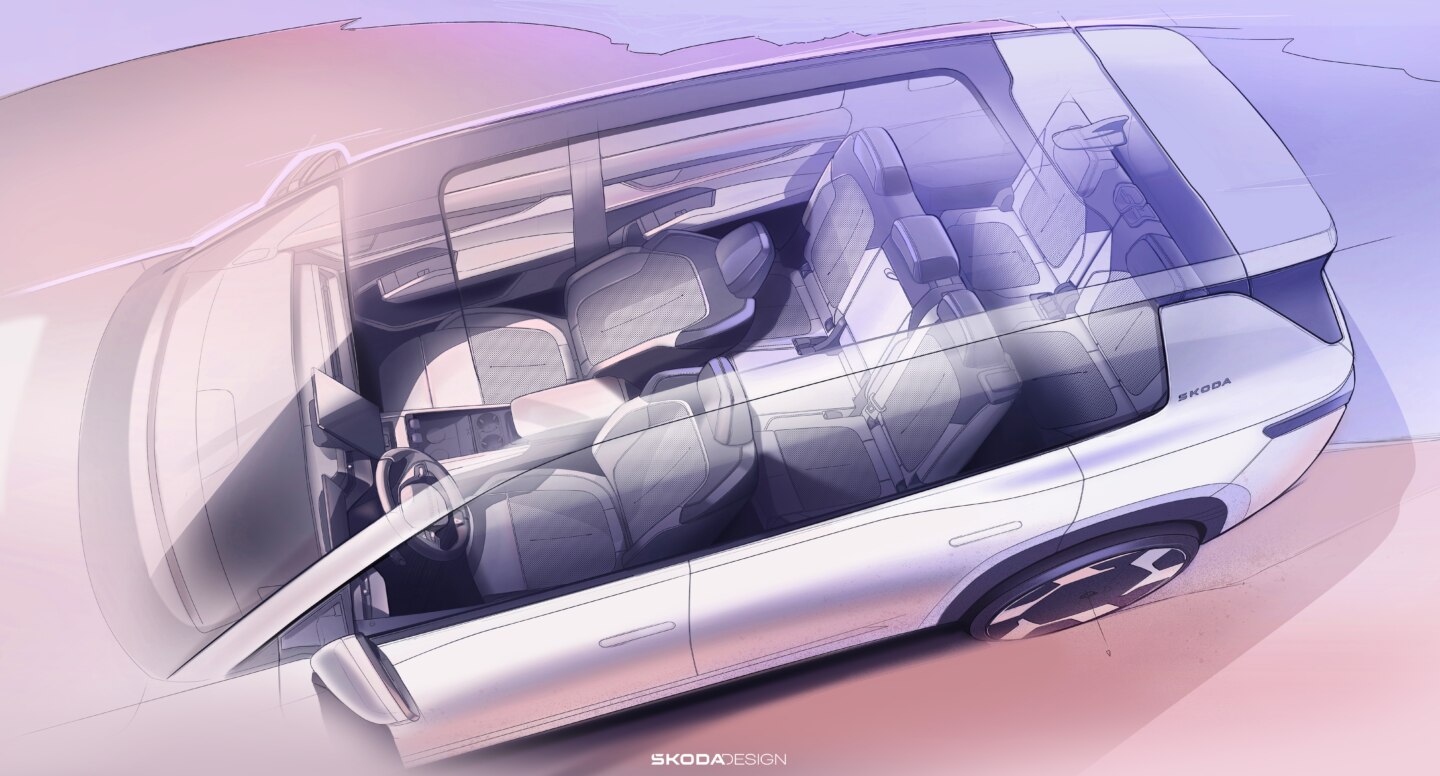 Škoda presenta un primer avance del concepto interior del Peaq, su eléctrico de siete plazas