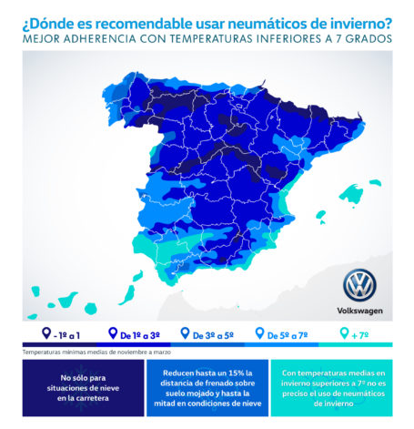 LOS NEUMÁTICOS DE INVIERNO, RECOMENDABLES EN 38 PROVINCIAS ESPAÑOLAS