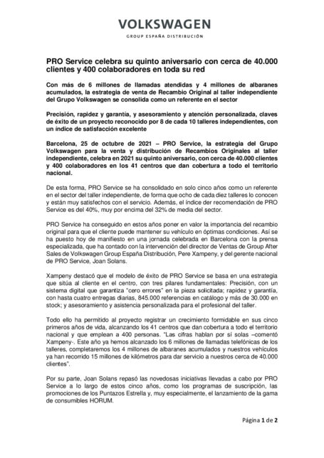 PRO SERVICE CELEBRA SU QUINTO ANIVERSARIO CON CERCA DE 40.000 CLIENTES Y 400 COLABORADORES EN TODA SU RED